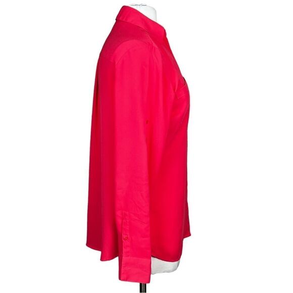 EXPRESS THE Portofino Shirt Poly Chiffon Roll Tab Sleeve Button Front Blouse - Picture 2 of 6